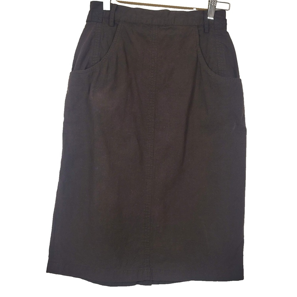 Jordache Skirt Womens 8 Brown‎ 100% Cotton Midi Straight Pockets Button Casual